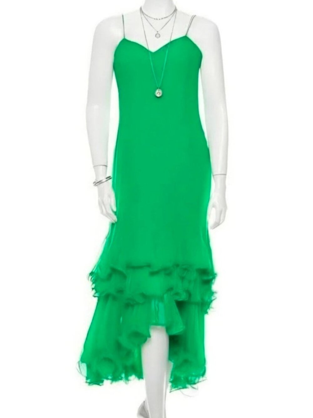 OSCAR DE LA RENTA Emerald 💚 Silk Shift Dress with ruffles and corset top SZ 12